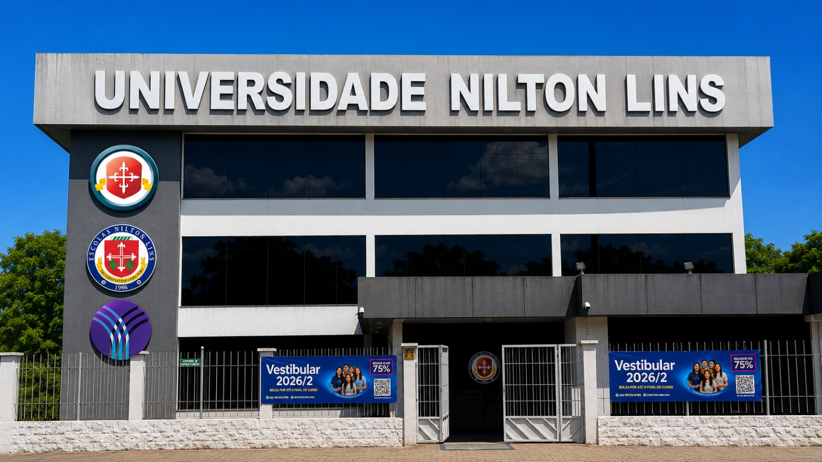 Fachada da Universidade Nilton Lins unidade Japiim, em Manaus